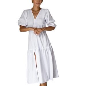 Bali Elf Handmade M White Peony Midi Dress 100% Cotton *flaw